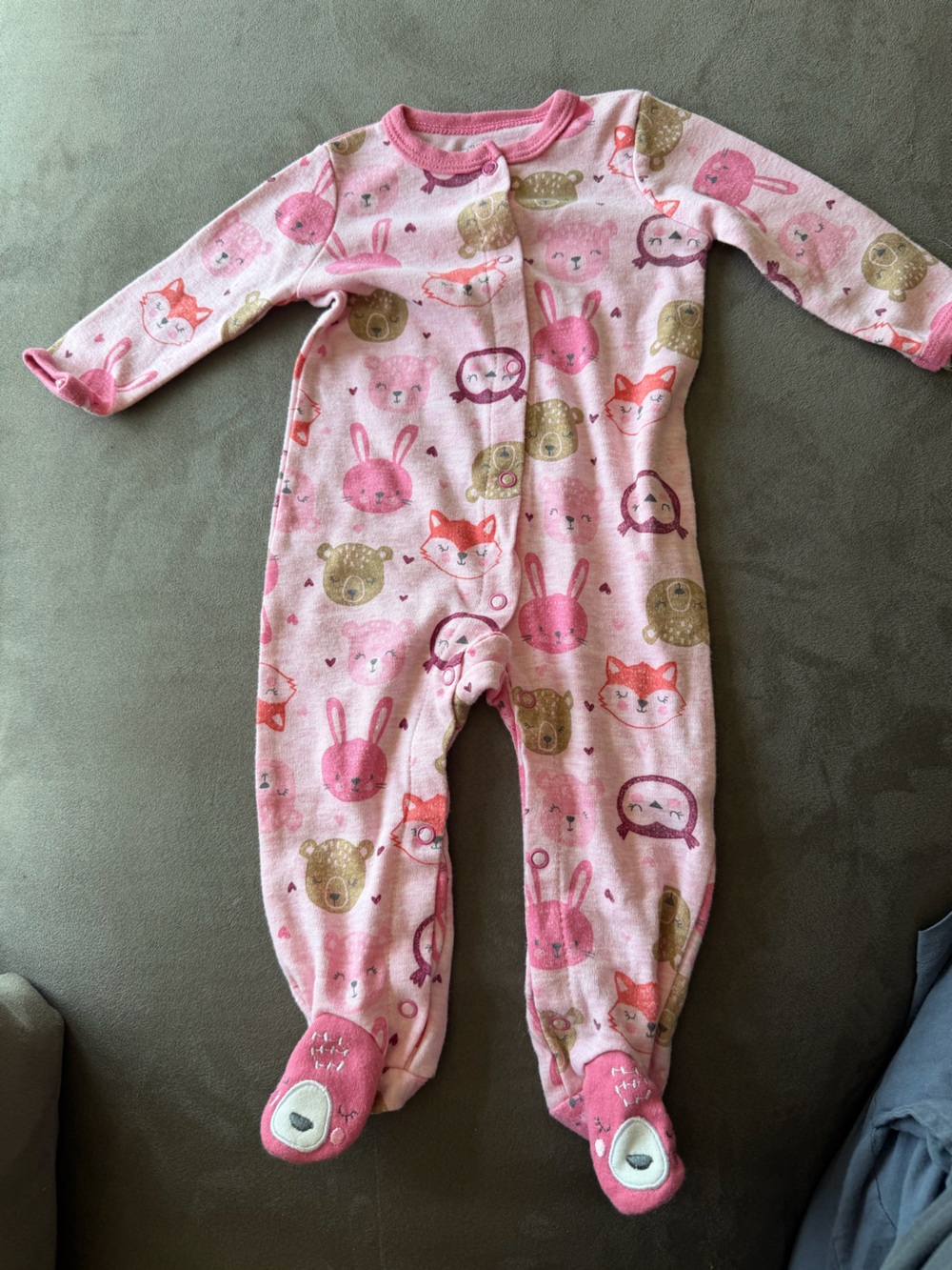 Mon Cheri Baby Pink Animal-Print Footie Sleeper